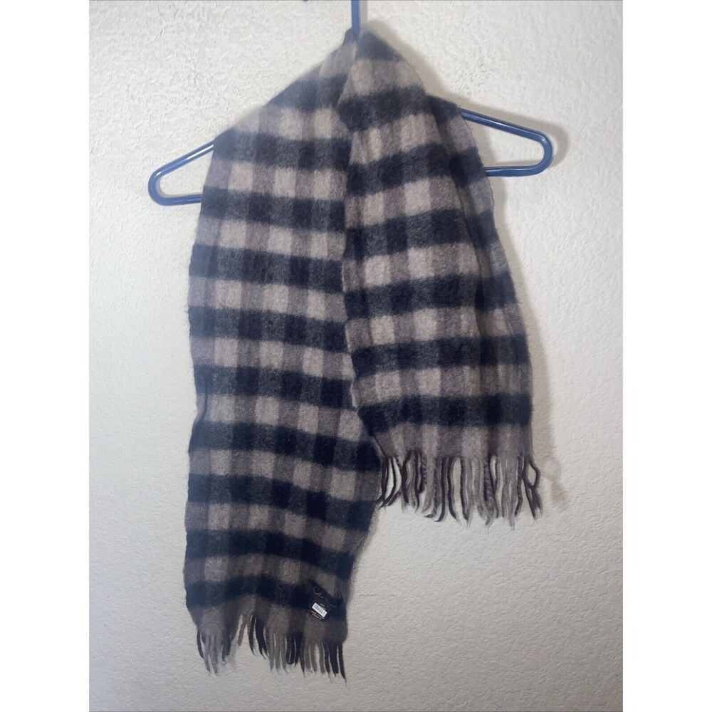 Cole HAAN 100% cashmere scarf Buffalo Plaid Fringed luxury Unisex 48x9 Soft